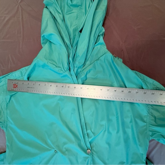 MaxMara Blue/Green Hood/Shawl Collar Trench Coat w/ Belted Waist Size 14/XL $ - Picture 11 of 16